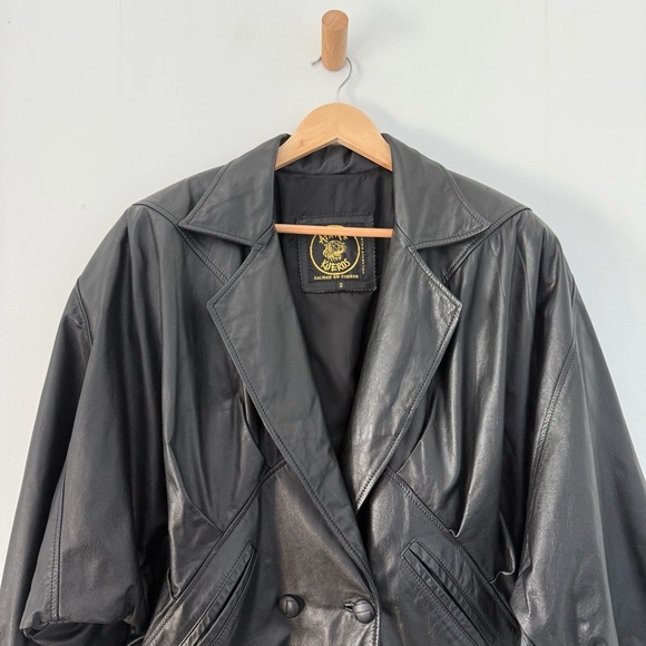 Vintage black leather oversized double breasted jacket - size 2 (Small) - Picture 3 of 6